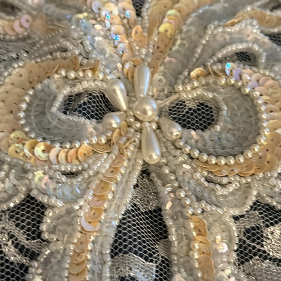 Vintage 1980s Loralie Denim Jean Mini Dress Size 10 Lace Beaded Sequins Country - Picture 7 of 10